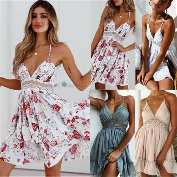 

2021 women floral short dress hawiian backless evening party summer beach casual short sundress drop shipping, Black;gray