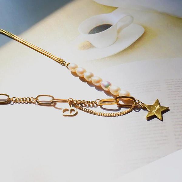 

жемчужная звезда из нержавеющей стали и дискового ожерелья ожерелье женщины мода сплайна цепи звена ожерелья подарок для него, Silver