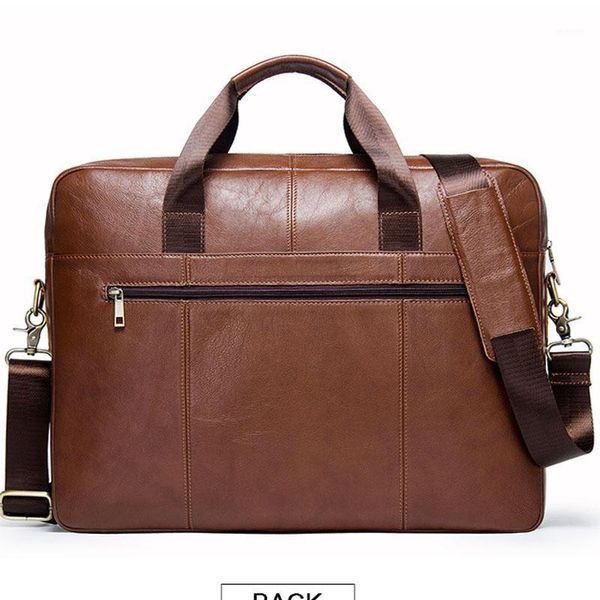 

male's real leather antique style briefcase business 15.6" lapcases attache messenger bags in brown color1