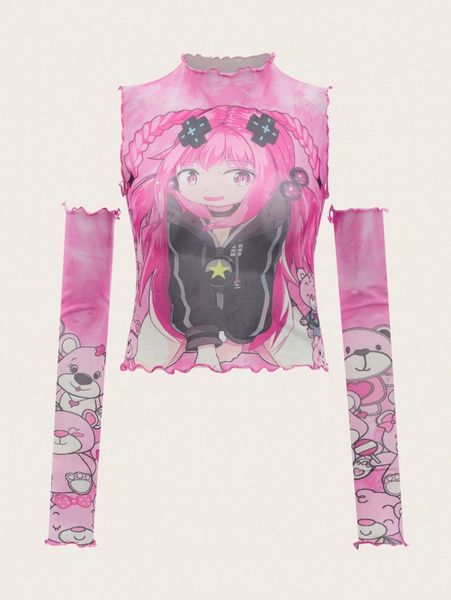 

cartoon graphic lettuce trim crop with sleeve v1gh#, White
