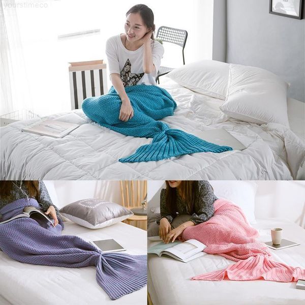 

handmade 90*50cm blankets mermaid tail knitted kids crochet blanket throw bed wrap sleeping bag dhl free