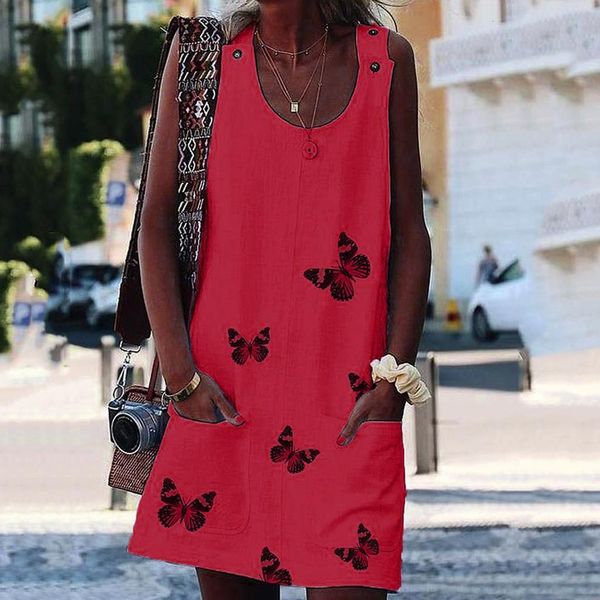 

female dresses pencil dresses summer sleeveless vest mini knee above casual loose beach dress womens butterfly print dress, Black;gray