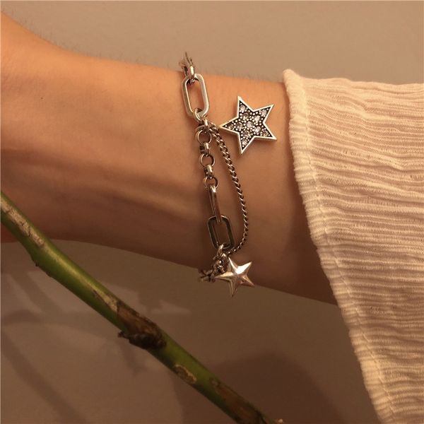 

925 silver star bracelet women's bracelet nationality ethnic group korean version ins minority design simple personality network red te, Golden;silver