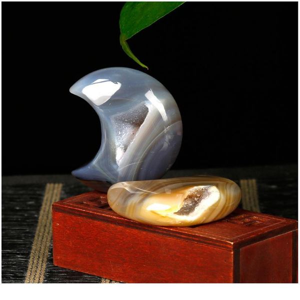 

1pc natural agate crystal tooth moon statue home mineral nordic shelf crystal home decoracion moderno jlloae, Black