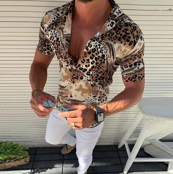 

new leopard print men's shirt short sleeve shirt 201021, White;black