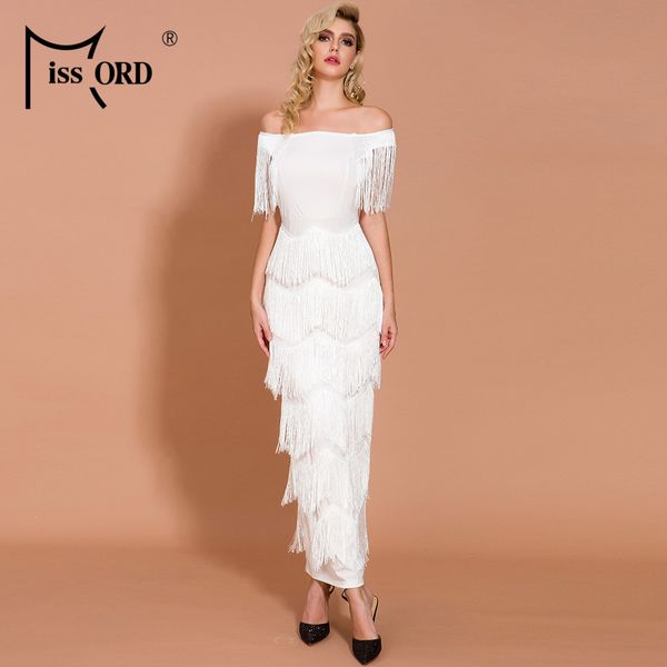 

missord 2020 women slash neck off shoulder dresses female tassels ruffles elegant maxi bodycon dress mq19749, Black;gray