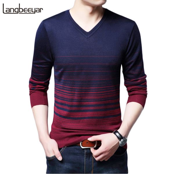 

2020 new autumn winter fashion brand clothing men's sweaters v neck slim fit men pullover gradient color knitted sweater men, White;black