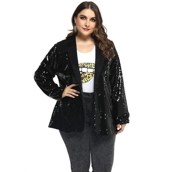 

bling sequins blazer women plus size 5xl coat jacket black shiny party blazer v neck casual blazer streetwear cardigan q40 201201, White;black