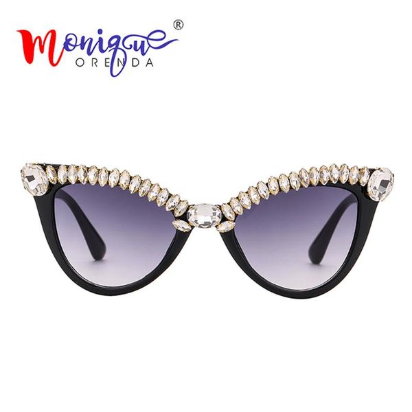 

sunglasses 2021 women luxury diamond cat eye female vintage retro shades for uv400, White;black