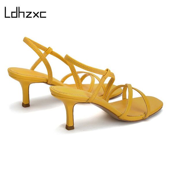 

ldhzxc 2021 women sandal thin high heel open-toed buckle patent leather hollow slingback ladies pumps summer, Black