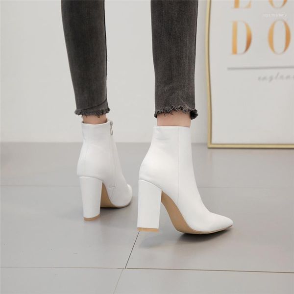 

2021 luxury designer women 10cm high heels western cowboy boots leather block white heels ankle boots chunky shoes1, Black