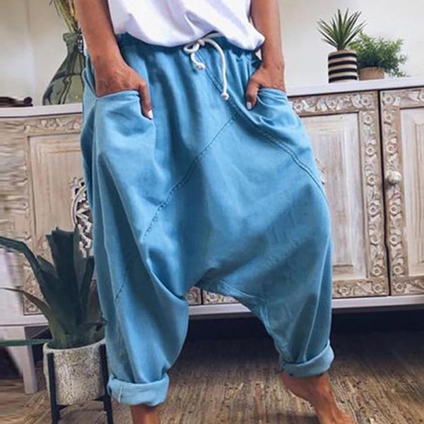 

women creative streetwear casual loose drawstring pockets drop crotch baggy long trousers harem pants1, Black;white