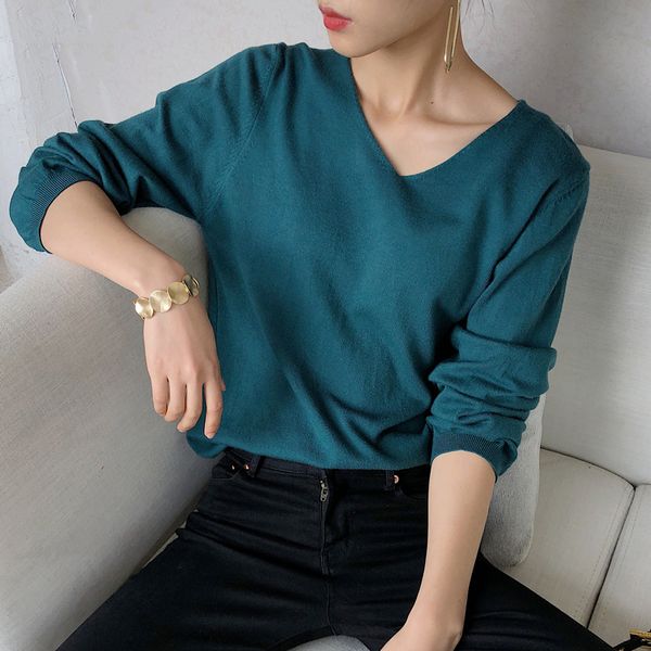 

2021 new female autumn sweatshirt with cleavage v pullovers minimalist mesh elegant solid ladies multi-color sw1910 kzc4, White;black