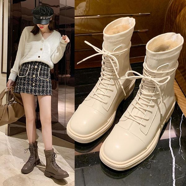 

lady boots rock shoes woman winter footwear boots-women round toe luxury designer autumn 2020 mid calf mid-calf rubber low, Black