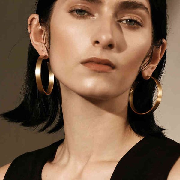 

enfashion vintage big hoop earrings matte gold color earings stainless steel circle earrings for women jewelry wholesale 171026 220108, Golden;silver