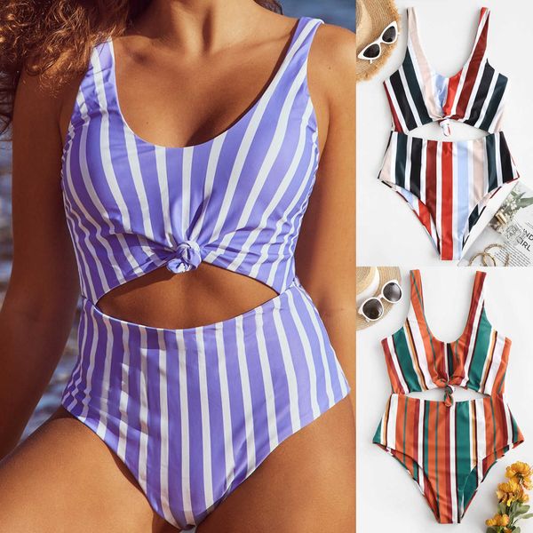

women's stripe lace up high cut leg print bikini set swimwear two piece swimsuit 2021 girl beach bathing, White;black