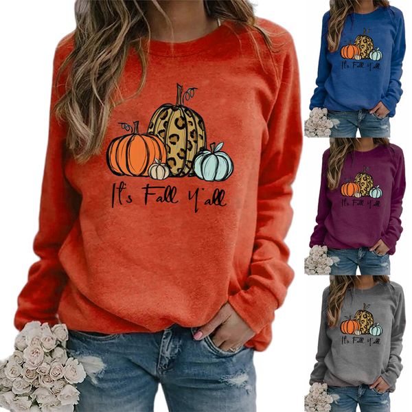 

halloween blouse pumpkin print round neck with shoulder and long sleeve hoodie & sweatshirts for ladies, Black
