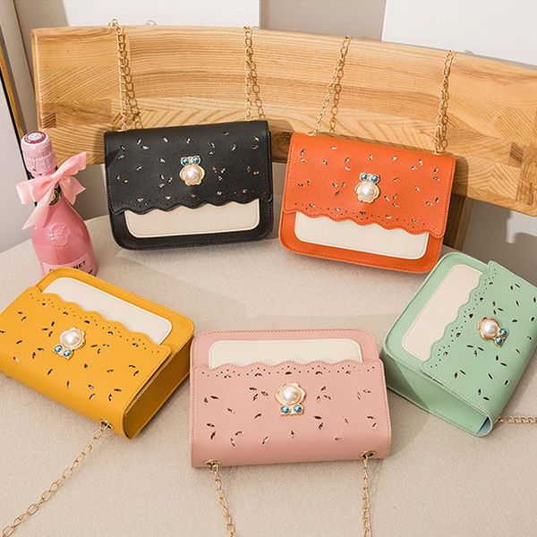 

brand design chain crossbody bags pu leather women small square shoulder messenger bag hollow hasp bag female phone handbags