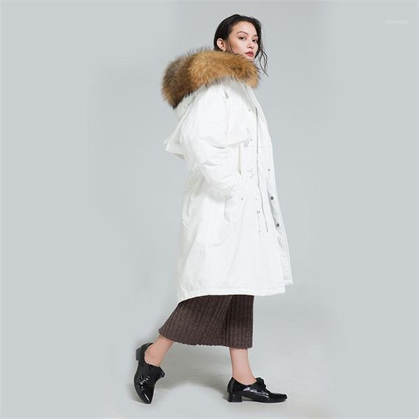 

large real raccoon fur collar hooded thickening warm winter coat outerwear women adjustable waist down jacket 2019 autumn1, Black