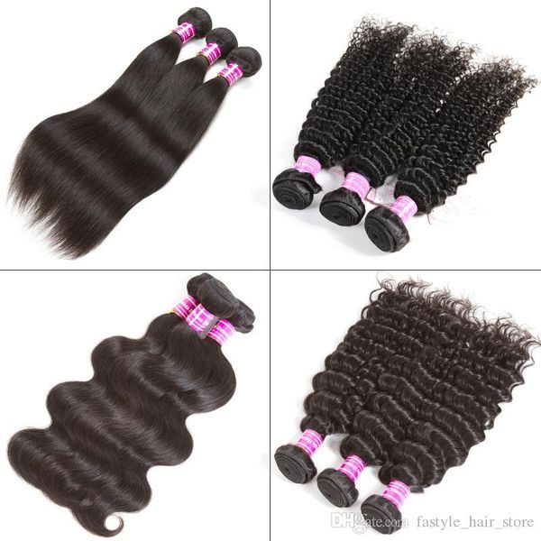 

peruvian straight human hair bundles unprocessed brazilian virgin body deep water wave human hair weave kinky curly human hair extensions, Black