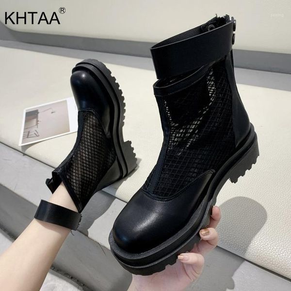 

boots woman mesh ankle boot breathable women chunky platform shoes ladies punk female pu leather fashion 1, Black