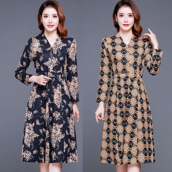

luxury brother love early mother foreign style long sleeve floral dress women's spring and autumn show thin age reducing, Black;gray