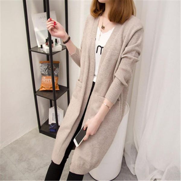 

women's knits & tees autumn winter 2021 mid-length cardigan sweater women long-sleeved jacket solid color large size sweaters, White