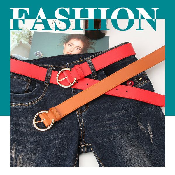 

2019 new women fashion circle buckle pu leather belt pure color faux leather waist belt for jeans dress cinto feminino, Black;brown