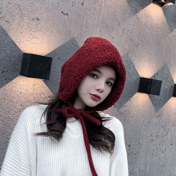 

2020 warm winter hats for women fashion woolen blended caps hats girls bobmer lace up skullies bonnet femme beanies, Blue;gray
