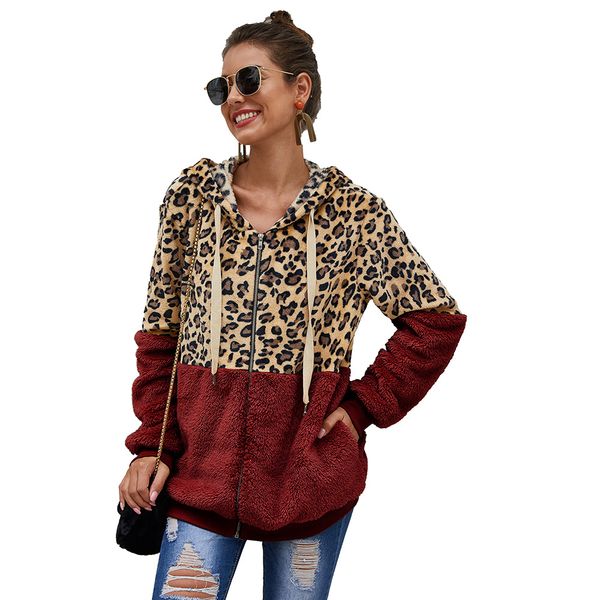 

fashion- women fashion jacket new arrival zip front leopard colorblock windbreaker jacket 20fw contrast color coat size s m  xl 2xl, Black;brown