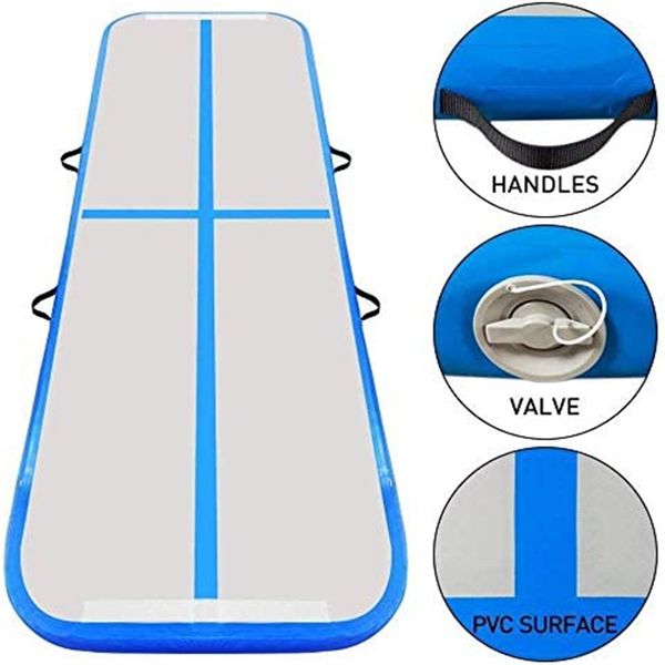 

blue 4x1x0.2m yoga mat inflatable gymnastics floor trampoline electric air pump tumbling airtrack paddle floating deck for training/water