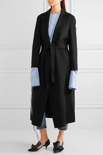 

women's wool & blends slim women woolen coats 2021 elegant h european style camel wild long coat with belt solid street wear lady jacke, Black