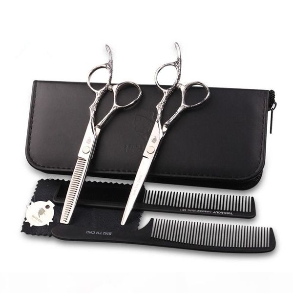 

6.0 inch professional japan 440c silver hairdressing scissors set plum handle both handed use with screw for barber or home use