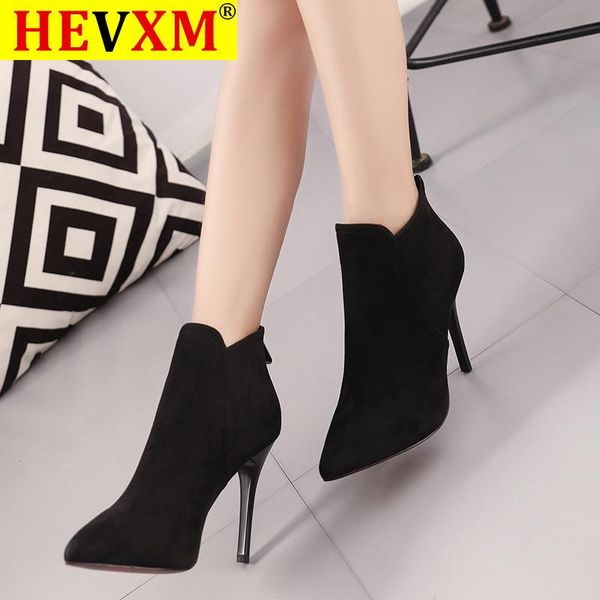 

new women high heel booties large fashion female high-heeled boots young ladies 10 cm ankle boots winter zapatos de mujer, Black