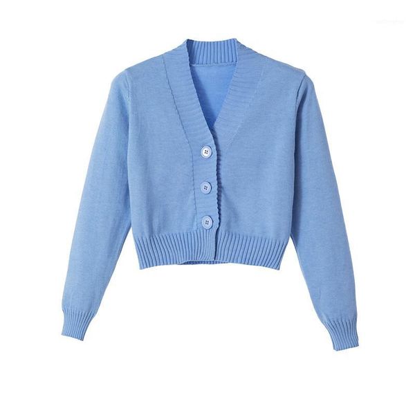 

2020 new autumn short high-waist sweater women single-breasted female slim korean solid color knitted cardigan women outerwear1, White