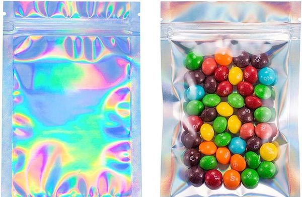 

100 pieces resealable smell proof bags foil pouch bag flat laser color packaging bag for party favor food stora bbyxsr packing2010