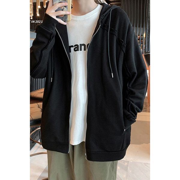 

autumn and winter 2020 cardigan sweater men's new leisure sports trend loose plush thickened hooded jacket, Black;brown