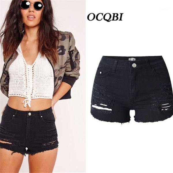 

plus size streetwear high waist distressed short black jeans for women skinny boyfriend denim jeans1, Blue