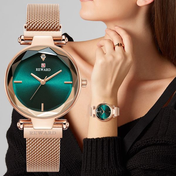 

reward simple women watches fashion magnetic buckle rose gold quartz wrist watch ladies waterproof clock girl relogio feminino 201123, Slivery;brown