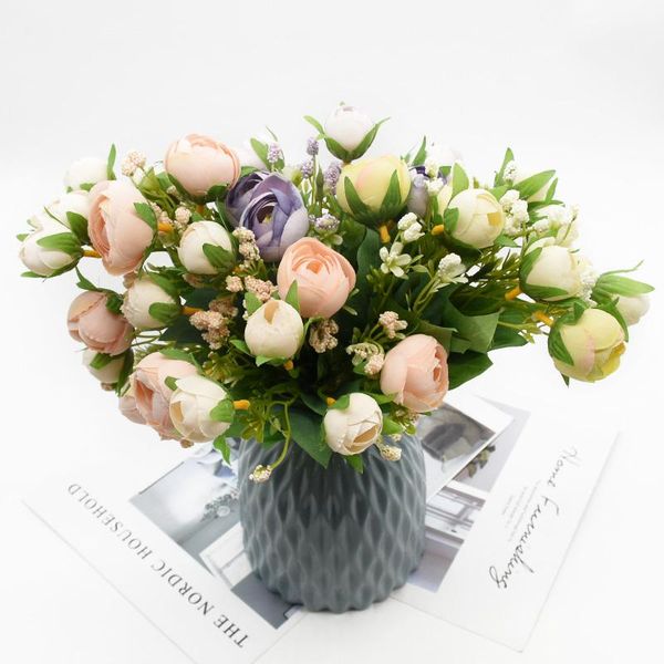 

1 bunch artificial rose bud bouquet silk flower home decoration accessories living room furnishings diy bonsai wedding gifts