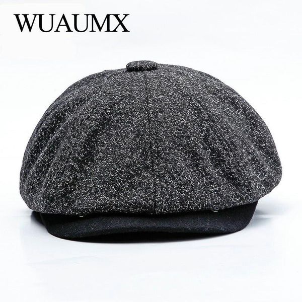 

wuaumx autumn winter retro newsboy caps men women warm octagonal hat for male detective hats painter caps visors chapeau, Blue;gray