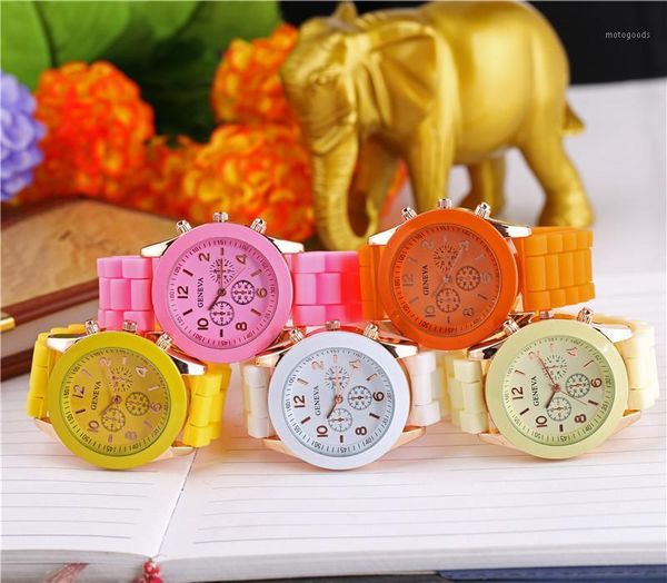 

watch women silicone quartz wristwatch korean fashion children watch trend wild harajuku simple leisure candy color jelly strap1, Slivery;brown
