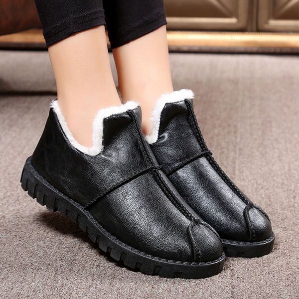 

2020 winter boots women snow boots waterproof female warm plush ankle for women winter slip on shoes botas mujer, Black