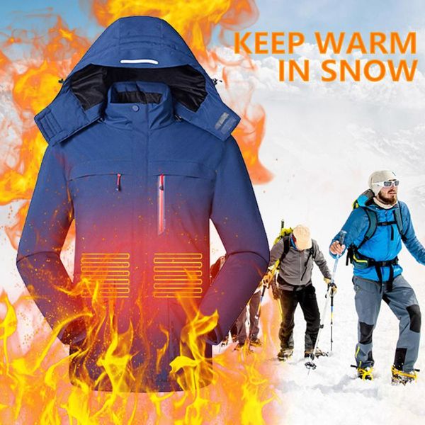 

outdoor warm clothing heated for outside riding skiing fishing charging via heated coat cycling climbing coat, Blue;black