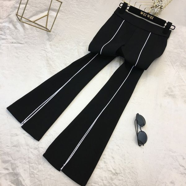 

fashion streetwear black bell-bottomed pants women formal office split slim flared trousers plus size elastic waist flare pants 201228, Black;white