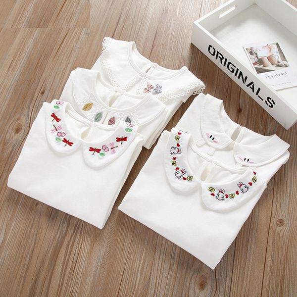 

cotton baby girls flower t shirt full long sleeve girls t-shirt children tee kids turn-down collar t-shirt 1005, Blue