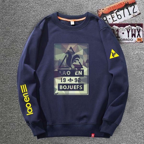 

french rooster sweater men's autumn and winter round neck loose cotton korean version plush thickening 2020 new fashion no hat, Black