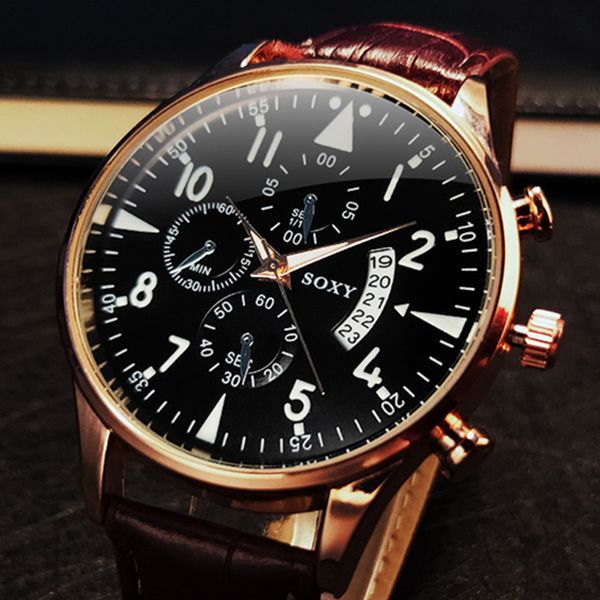 

men's watches classic casual luminous with calendar luxury leather watch male quartz wristwatch relogio masculino saati hours, Silver
