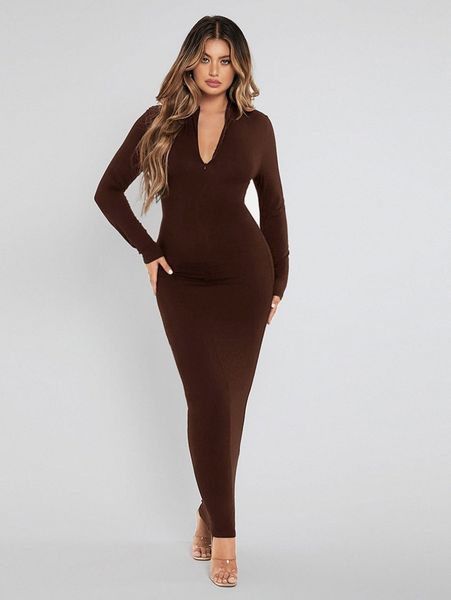

solid quarter zip bodycon dress 72fo#, Black;gray