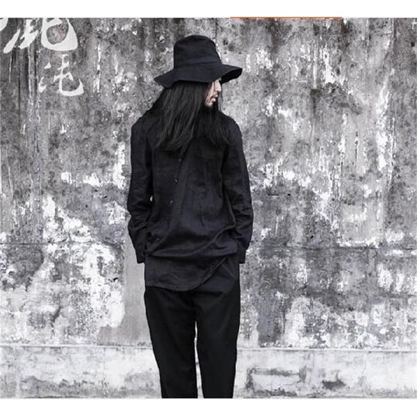 

2021 new dark black male chinese-style of japanese cotton silk shirts long-sleeve men's clothing. s-6xl thousand bmlf
